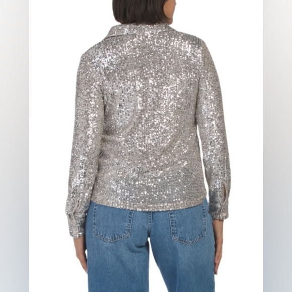NWT - Cable & Gauge Sequinned Champagne Stretch Blouse - Size M - Picture 2 of 10